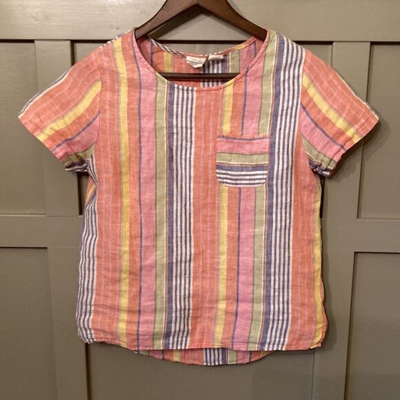 C&C California 100% Linen Rainbow Colorful Striped Top Size XS - Picture 2 of 11